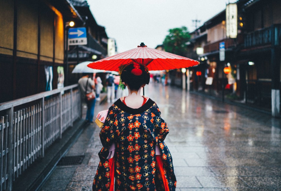 When is the best time of year to visit? Japan is beautiful even in the rain, as shown here in Kyoto.