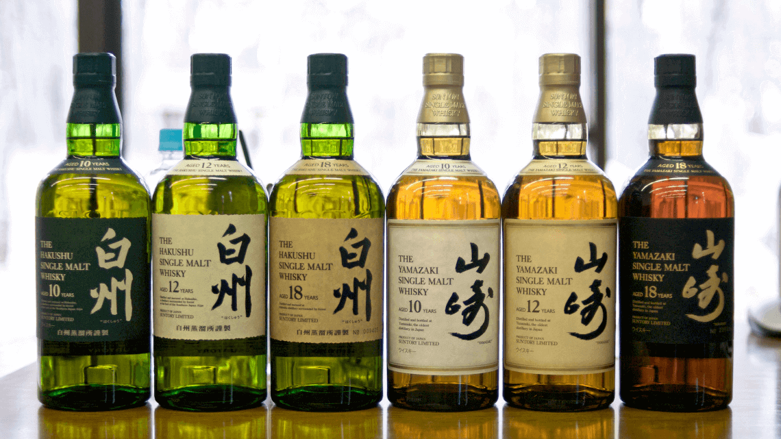 Six bottles of Hakushu and Yamazaki single malt Japanese whisky